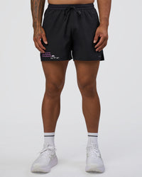 Man wearing Pace 5" Lined Running Short - Black-Ultra Fuchsia | Model:Daarian | Size:M | Thumbnail Index: 9