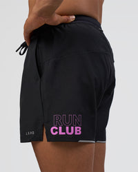 Man wearing Pace 5" Lined Running Short - Black-Ultra Fuchsia | Model:Daarian | Size:M | Thumbnail Index: 0
