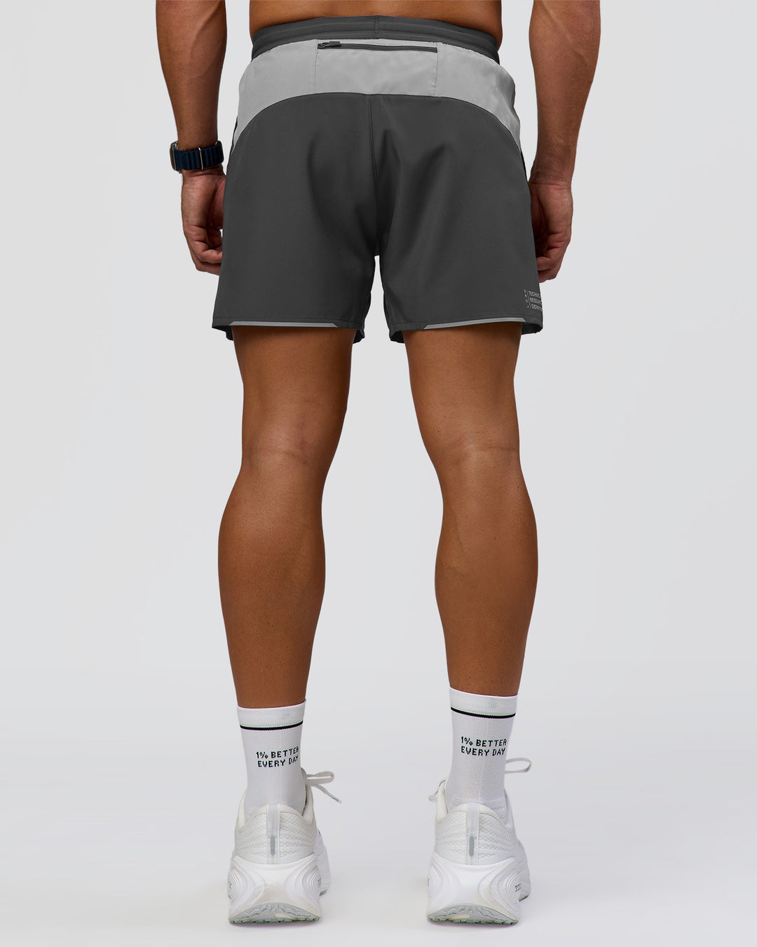 Man wearing Pace 5" Lined Running Short - Dark Storm-Alloy | Model:Jaiden | Size:M - view 4