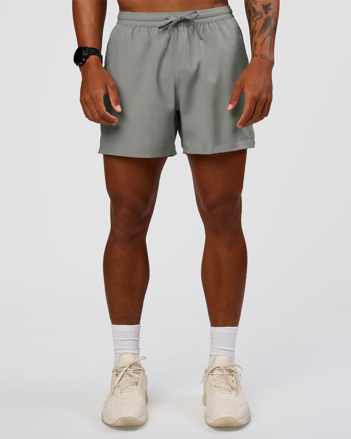 Man wearing Pace 5" Running Short - Alloy | Model:Malebo | Size:M