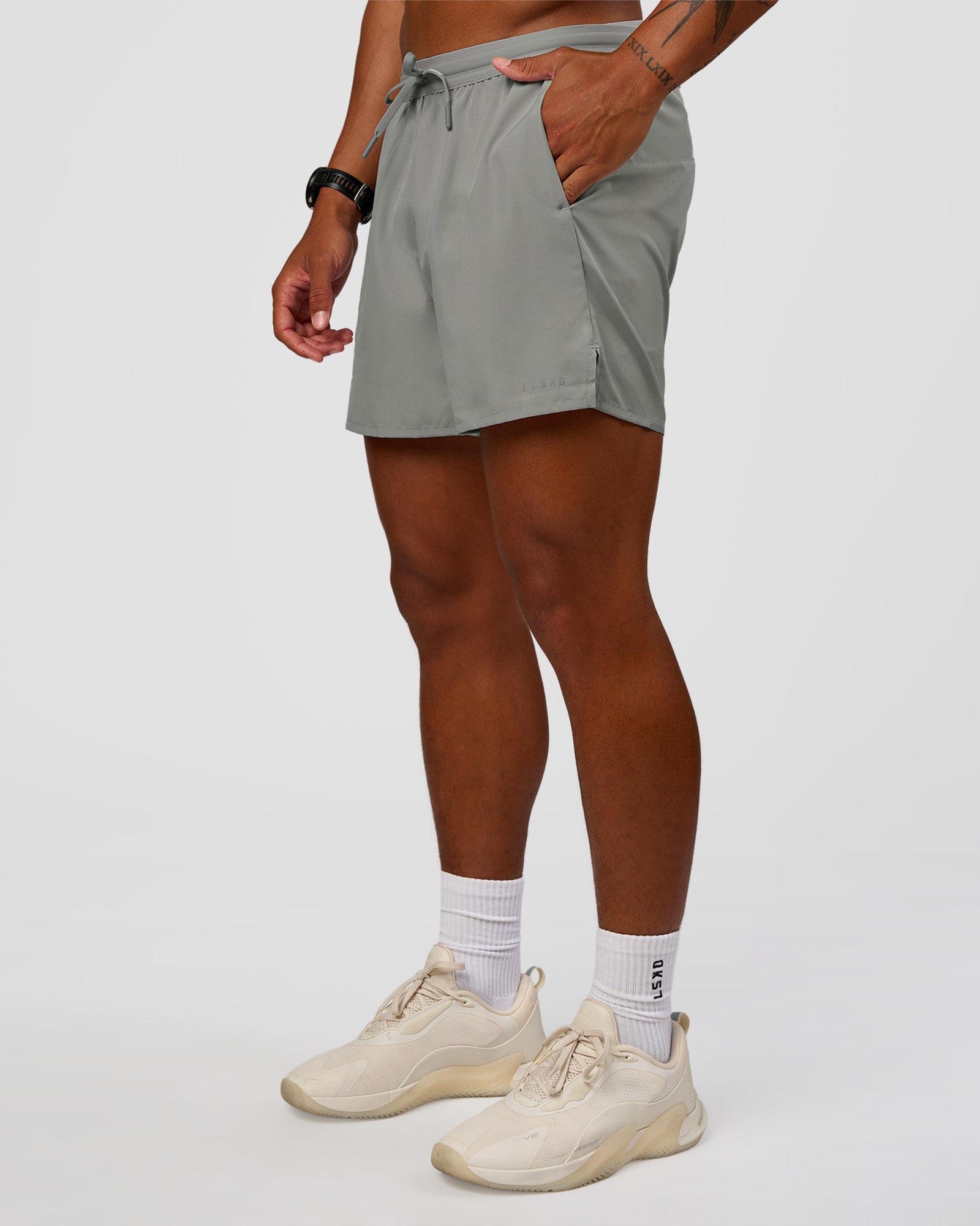 Man wearing Pace 5" Running Short - Alloy | Model:Malebo | Size:M