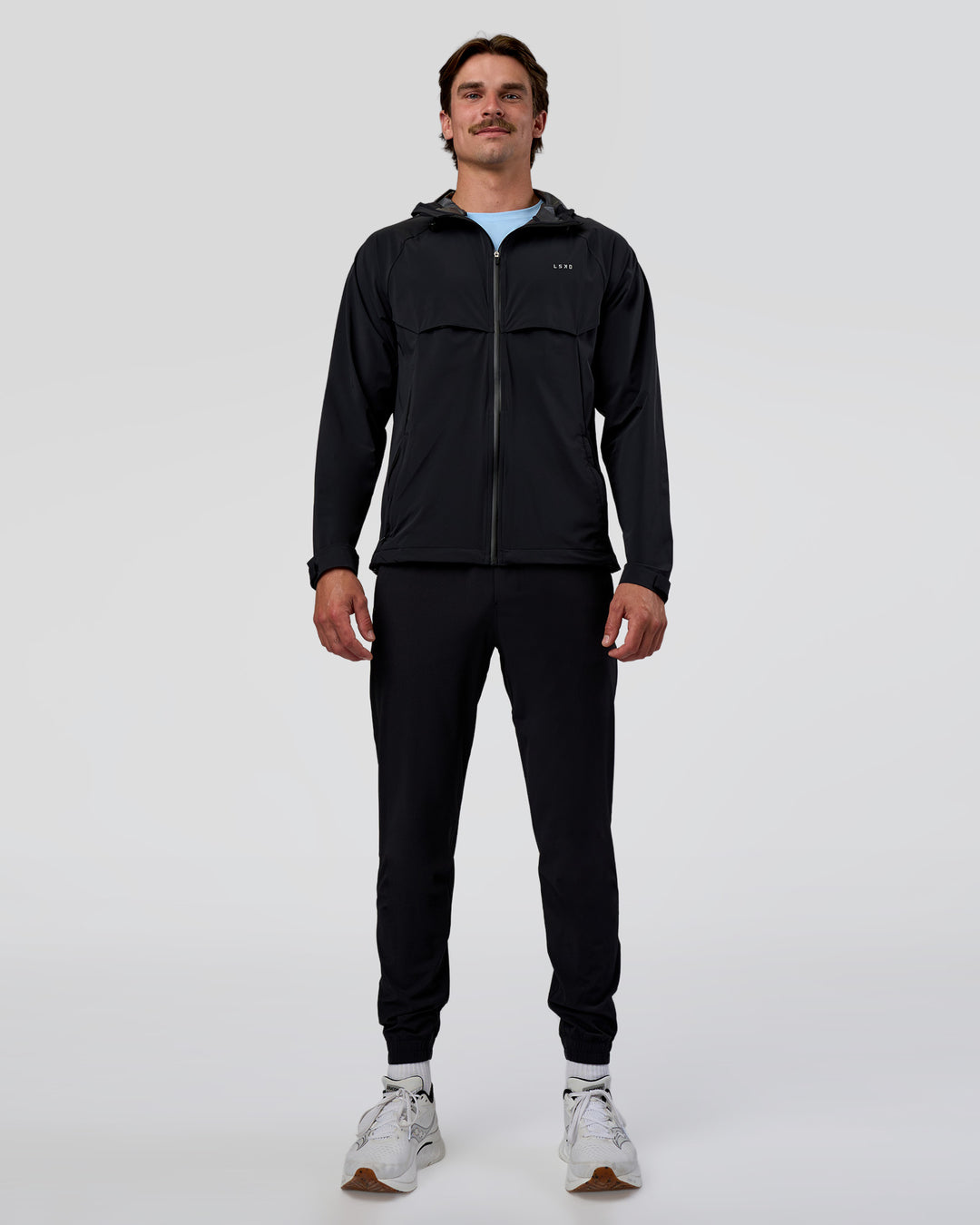 Man wearing Pace Running Jacket - Black | Model:Konnor | Size:M - view 17