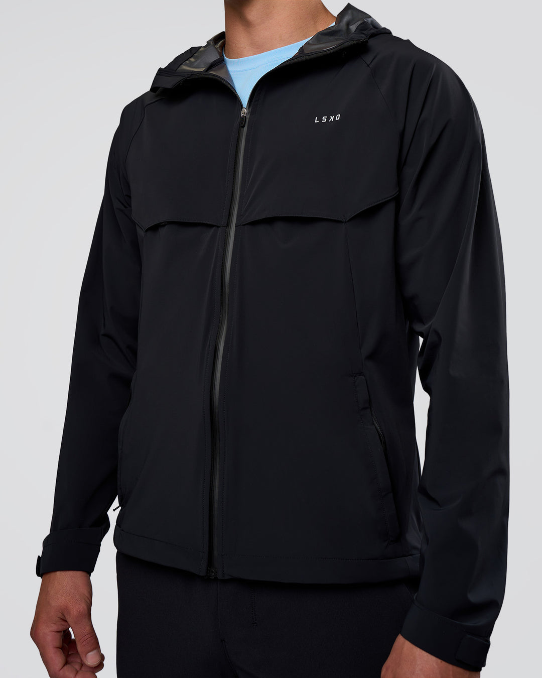 Man wearing Pace Running Jacket - Black | Model:Konnor | Size:M - view 15
