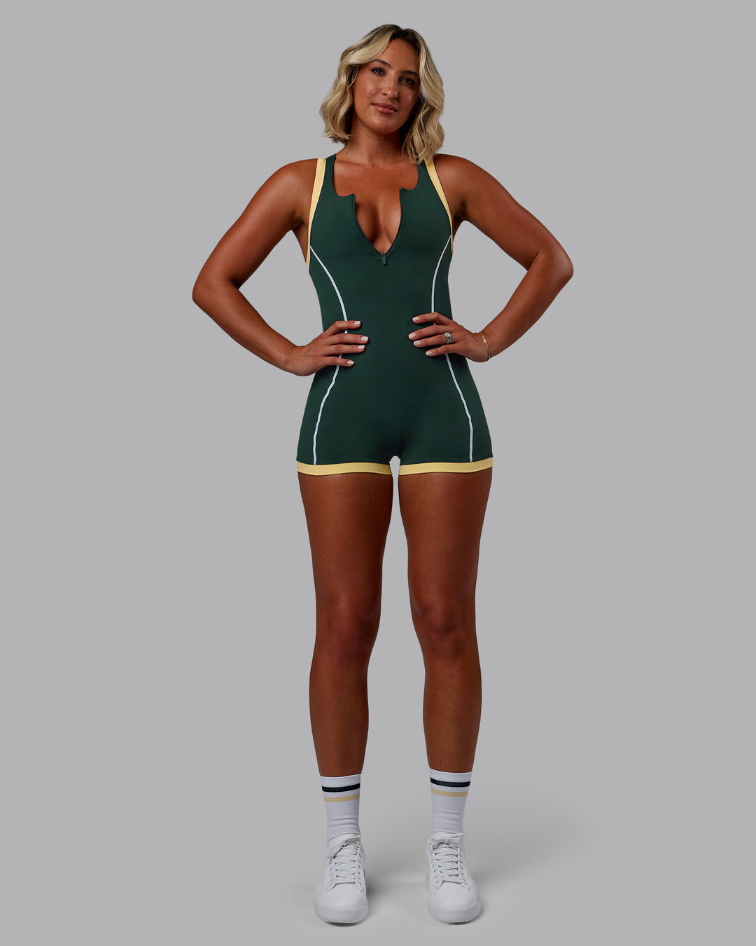 Woman wearing Patty Mills Pace Sprinting Suit - Vital Green-Pale Banana - view 7