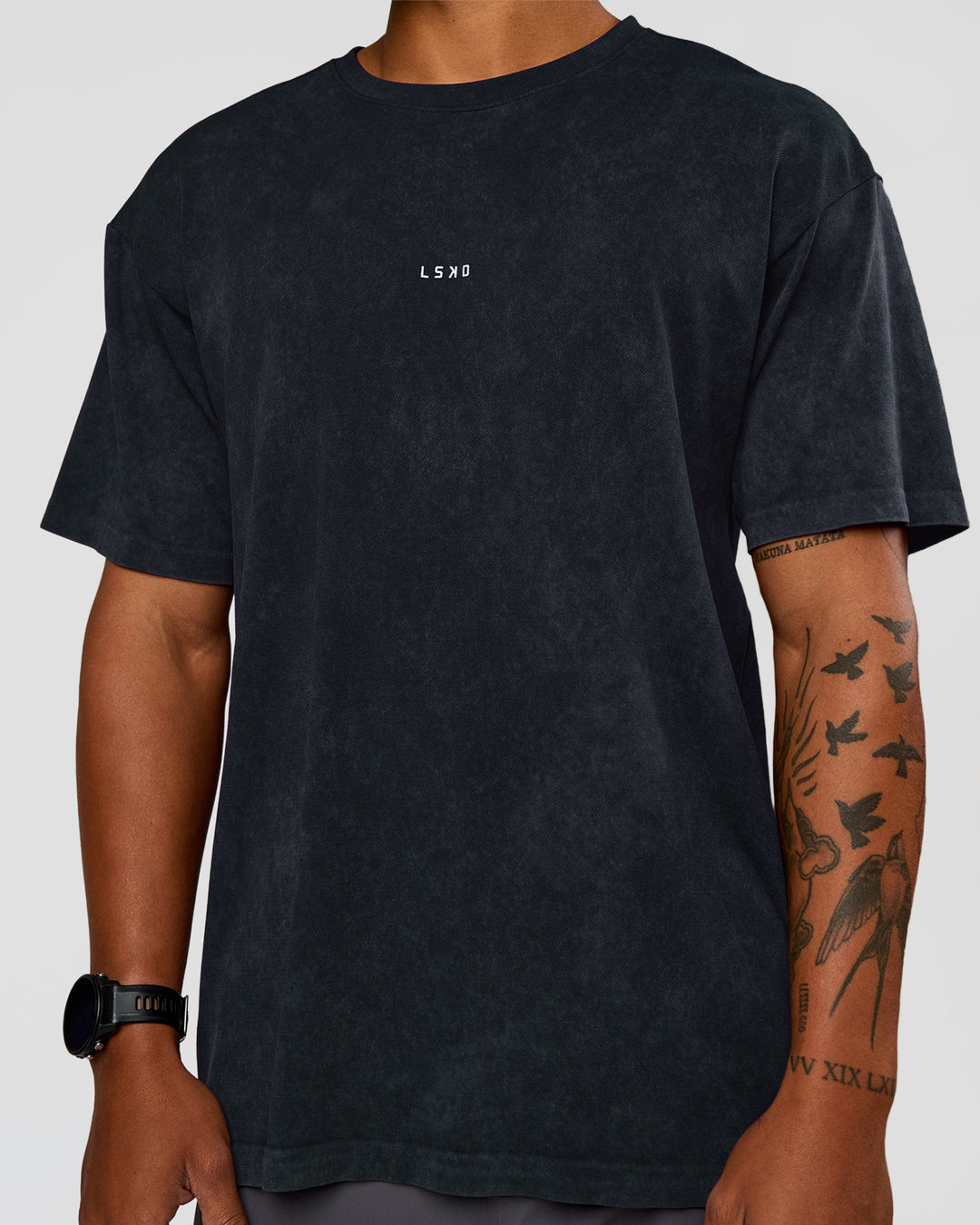 Man wearing Power Oversized Tee - Black Washed | Model:Malebo | Size:M - view 5