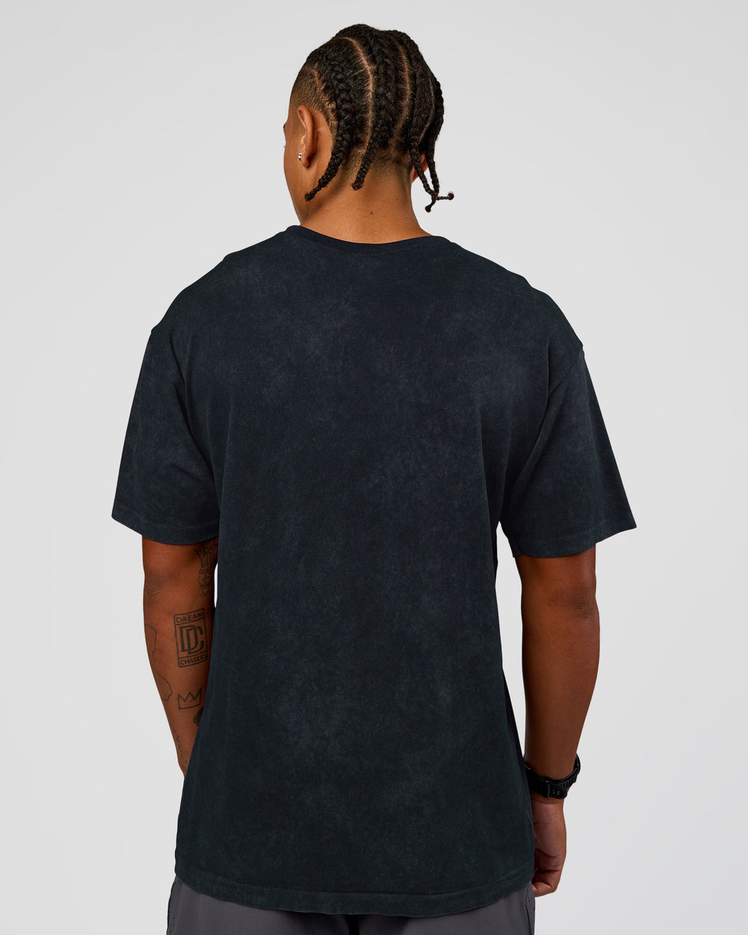 Man wearing Power Oversized Tee - Black Washed | Model:Malebo | Size:M - view 3