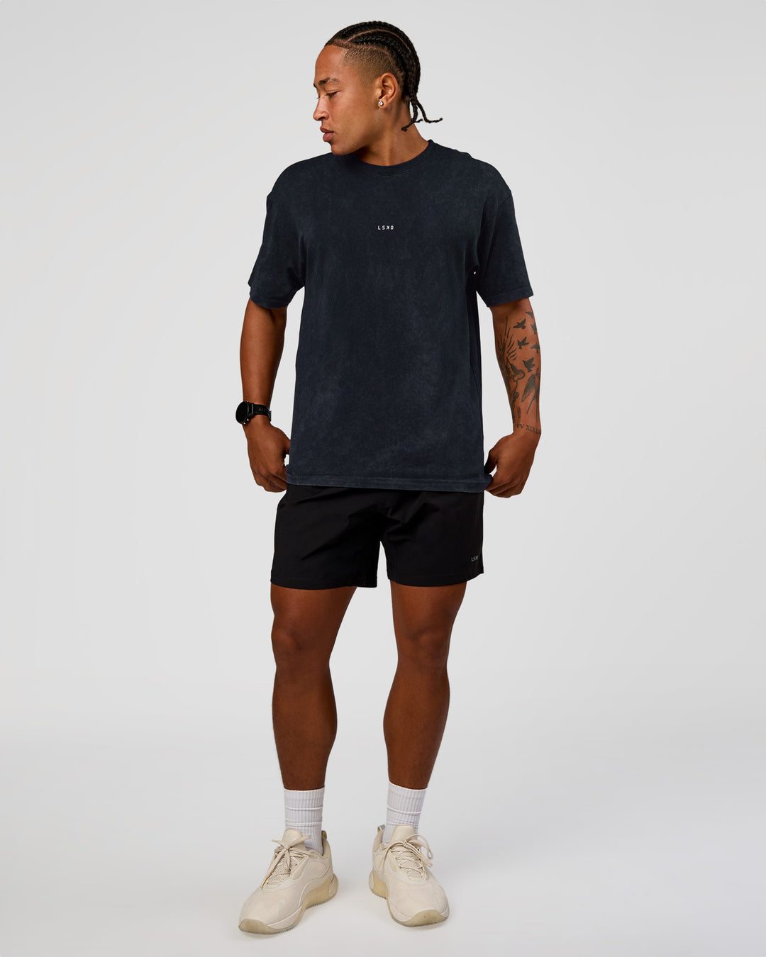 Man wearing Power Oversized Tee - Black Washed | Model:Malebo | Size:M - view 4