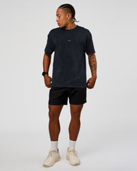 Man wearing Power Oversized Tee - Black Washed | Model:Malebo | Size:M | Thumbnail Index: 3