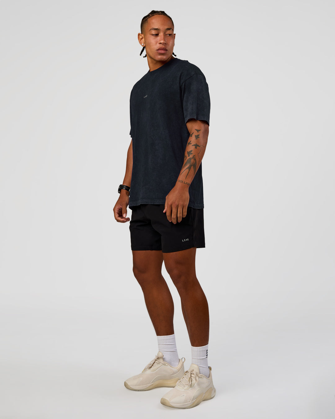 Man wearing Power Oversized Tee - Black Washed | Model:Malebo | Size:M - view 2