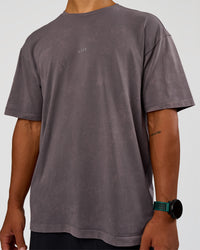 Man wearing Power Oversized Tee - Duskstone Washed | Model:George | Size:M | Thumbnail Index: 5