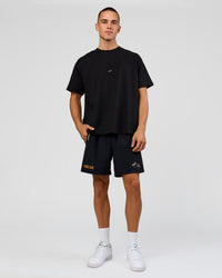 Man wearing Pride Rep 7" Training Shorts - Black - Black | Model:Albert | Size:M | Thumbnail Index: 7