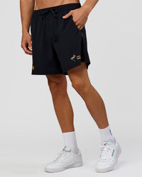 Man wearing Pride Rep 7" Training Shorts - Black - Black | Model:Albert | Size:M | Thumbnail Index: 9