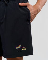 Man wearing Pride Rep 7" Training Shorts - Black - Black | Model:Albert | Size:M | Thumbnail Index: 5
