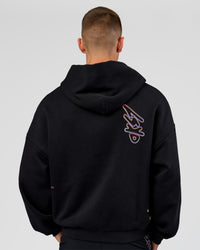 Man wearing Pride Sticker Boxy Hoodie - Black | Model:Albert | Size:M | Thumbnail Index: 18