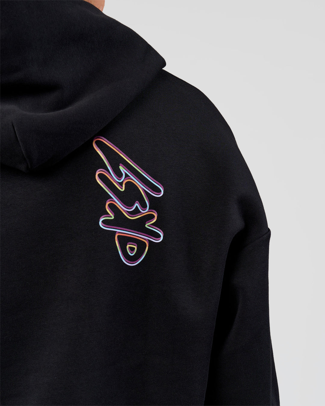 Man wearing Pride Sticker Boxy Hoodie - Black | Model:Albert | Size:M - view 5