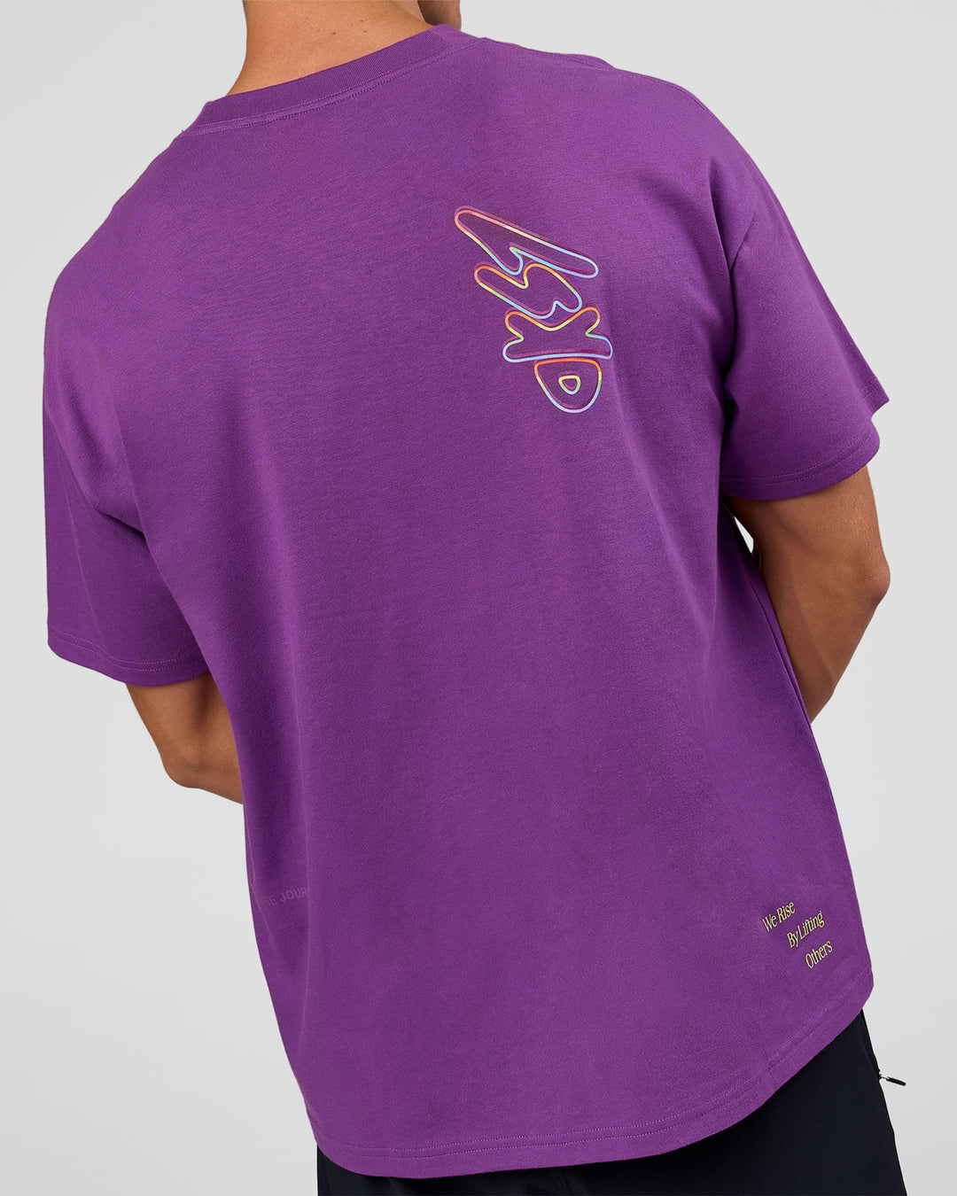 Man wearing Pride Sticker Boxy Tee - Fresh Purple | Model:Albert | Size:M - view 22