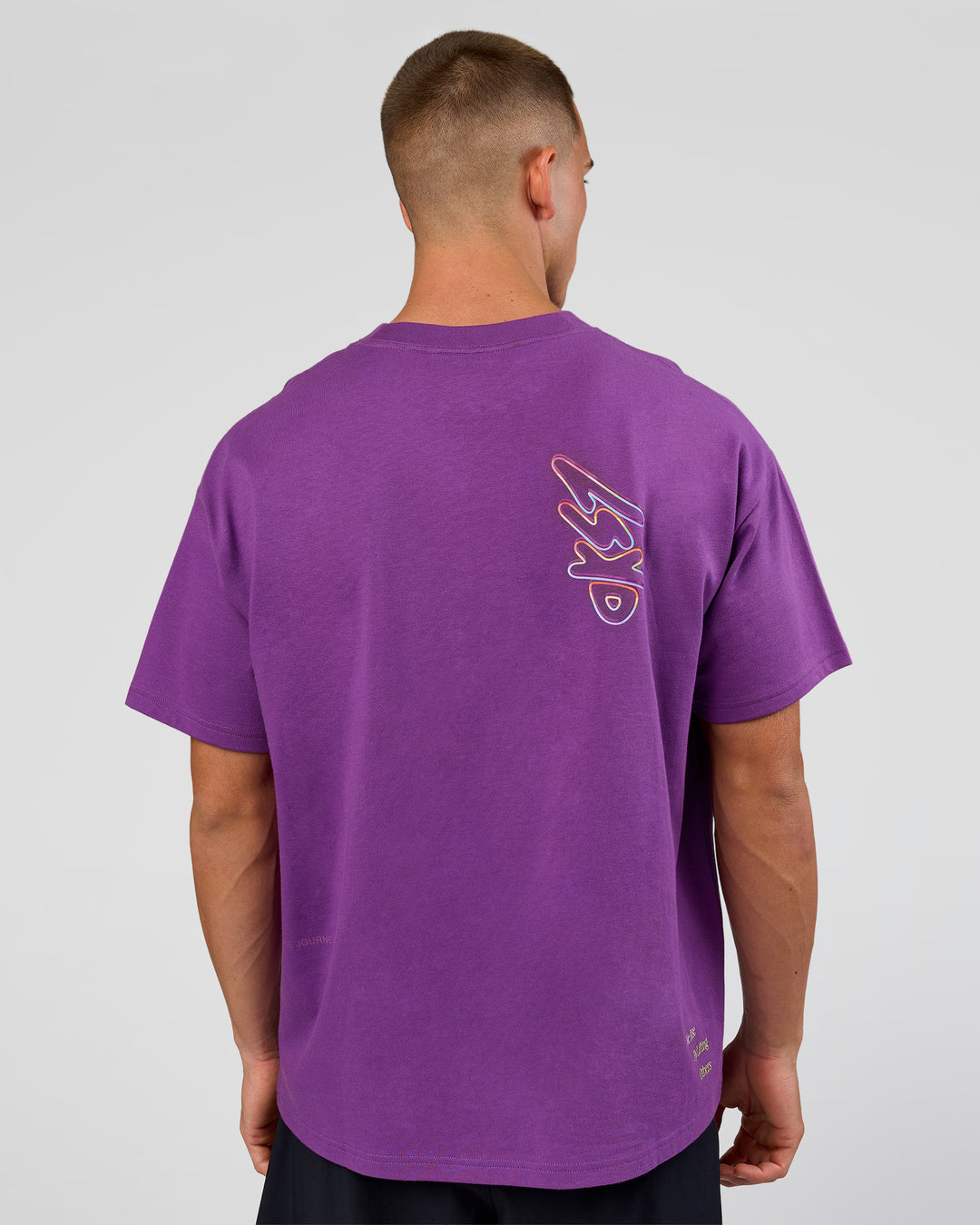 Man wearing Pride Sticker Boxy Tee - Fresh Purple | Model:Albert | Size:M - view 4