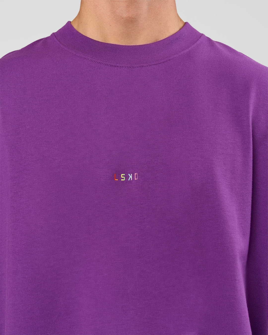 Man wearing Pride Sticker Boxy Tee - Fresh Purple | Model:Albert | Size:M - view 5