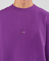 Man wearing Pride Sticker Boxy Tee - Fresh Purple | Model:Albert | Size:M | Thumbnail Index: 4