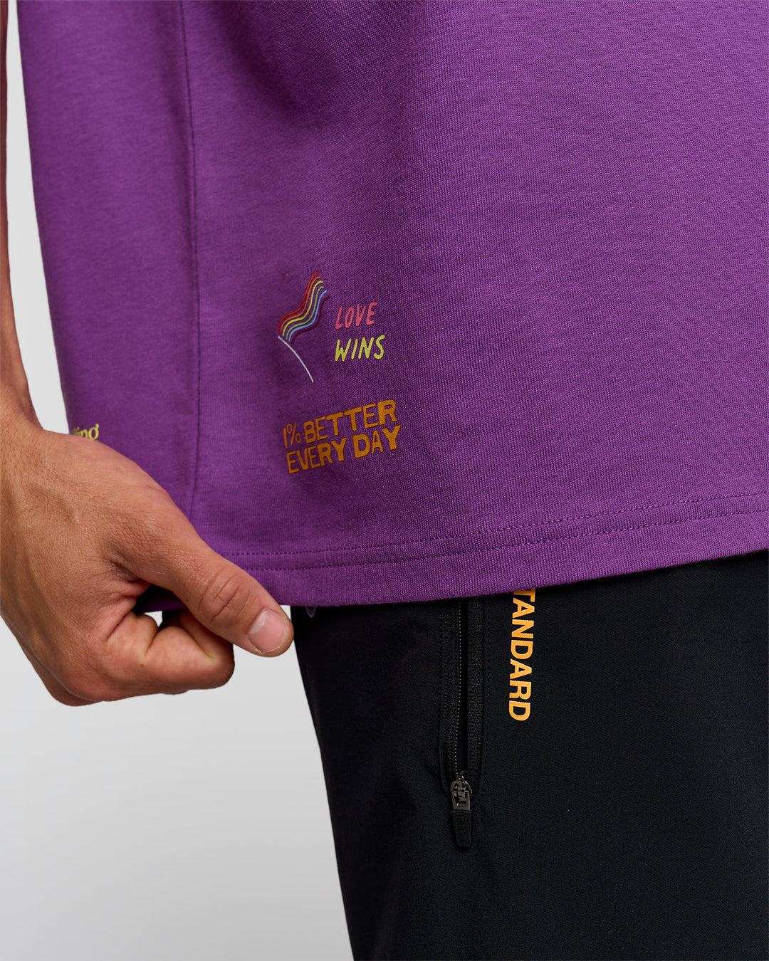 Man wearing Pride Sticker Boxy Tee - Fresh Purple | Model:Albert | Size:M - view 13