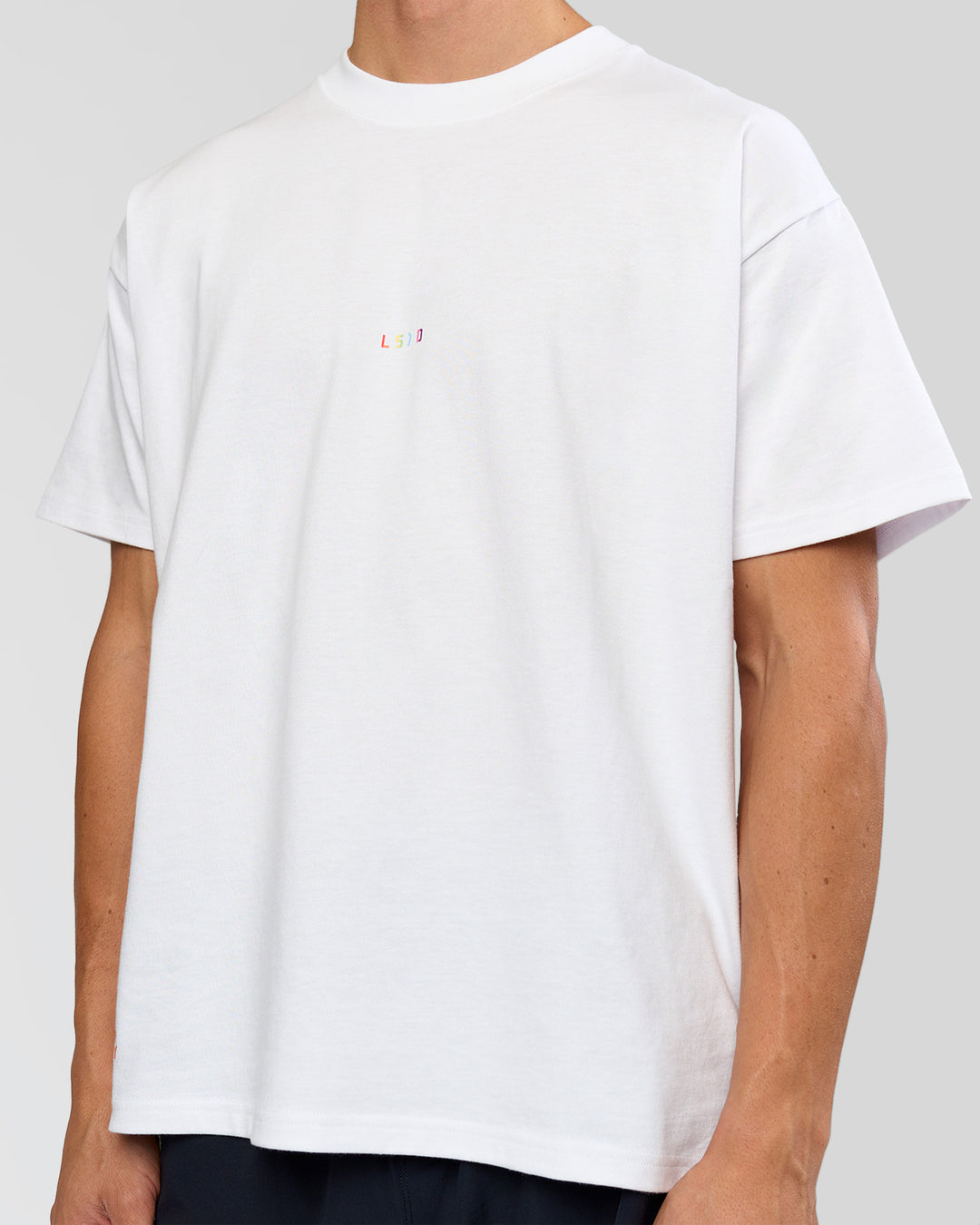 Man wearing Pride Sticker Boxy Tee - White | Model:Albert | Size:M - view 5