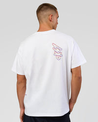 Man wearing Pride Sticker Boxy Tee - White | Model:Albert | Size:M | Thumbnail Index: 5