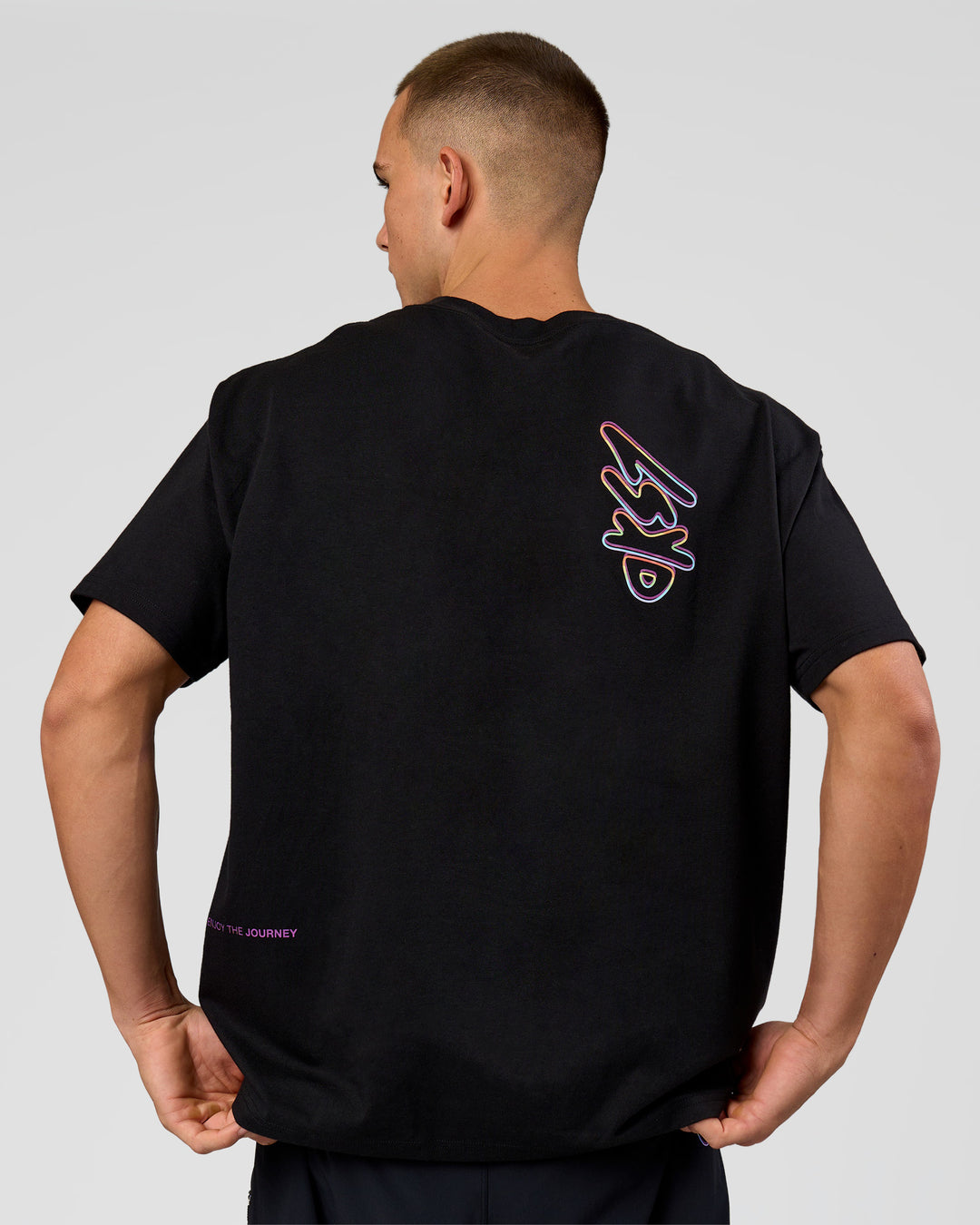 Man wearing Pride Sticker Boxy Tee - Black | Model:Albert | Size:M - view 15
