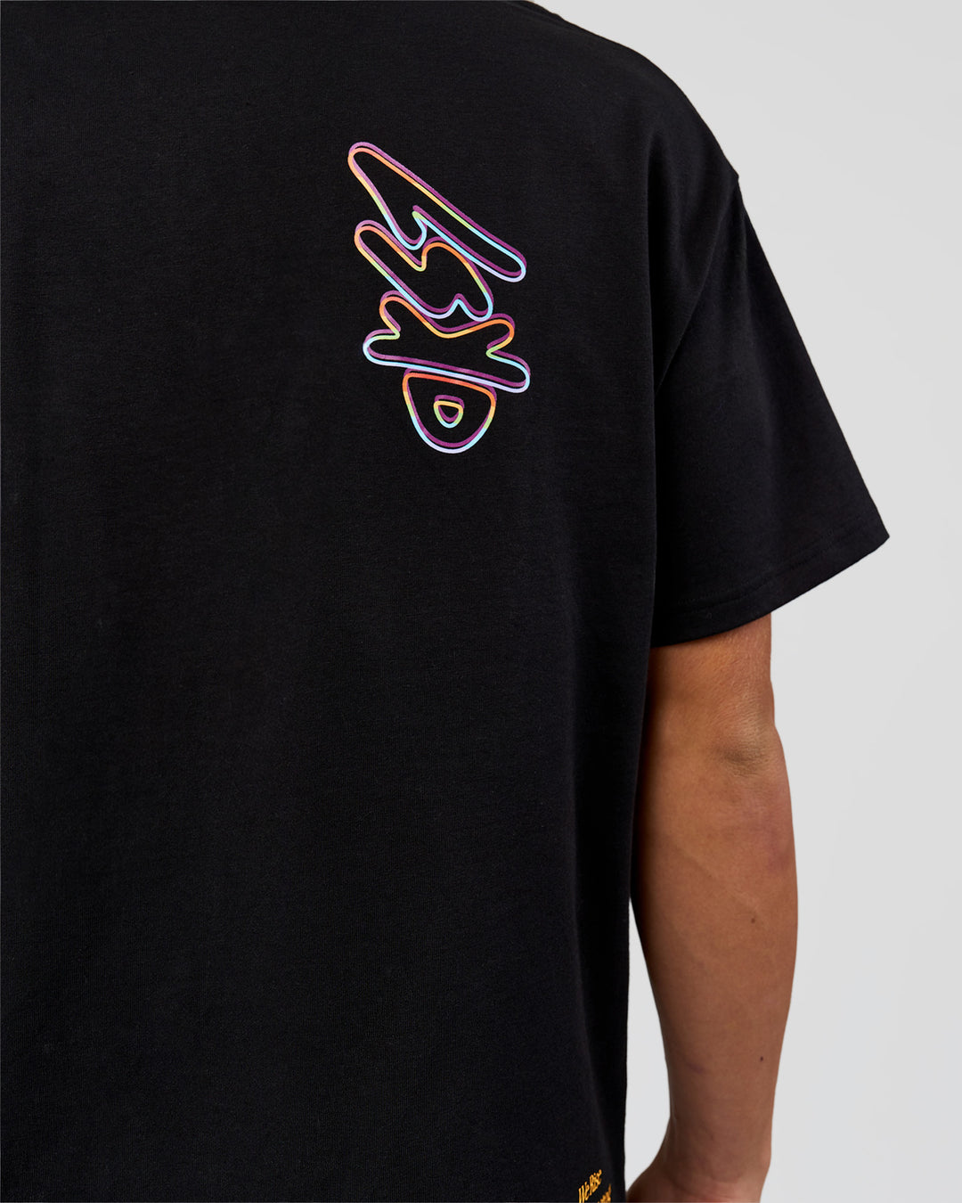 Man wearing Pride Sticker Boxy Tee - Black | Model:Albert | Size:M - view 5