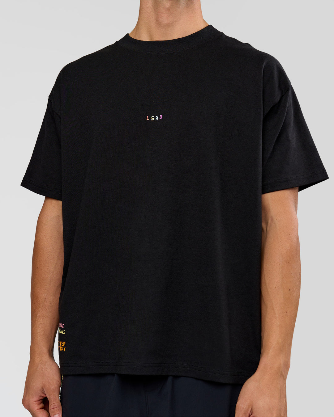 Man wearing Pride Sticker Boxy Tee - Black | Model:Albert | Size:M - view 12
