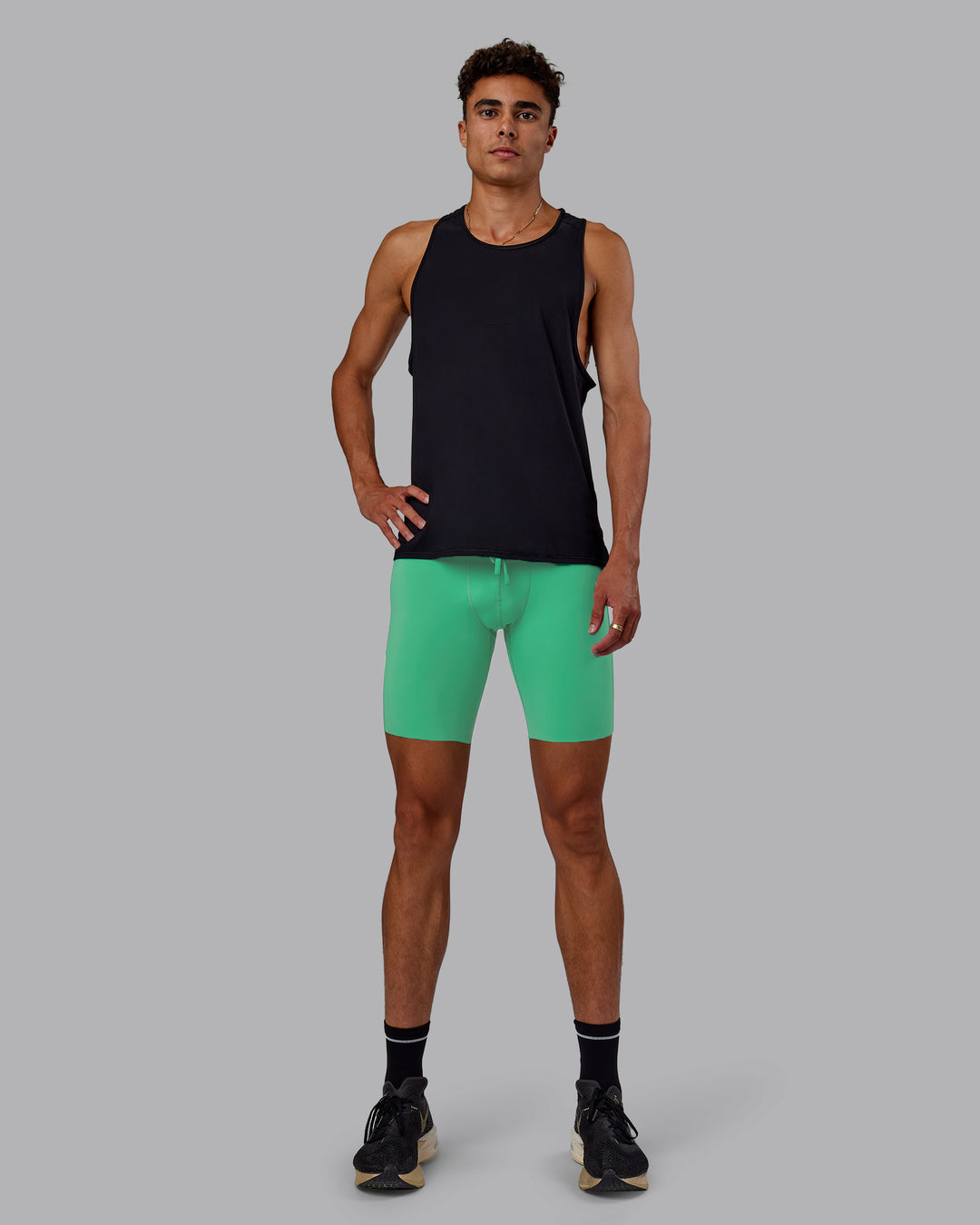 Man wearing Race Day Short Tight 8" - Mystic Green | Model:Jaxon | Size:M - view 7