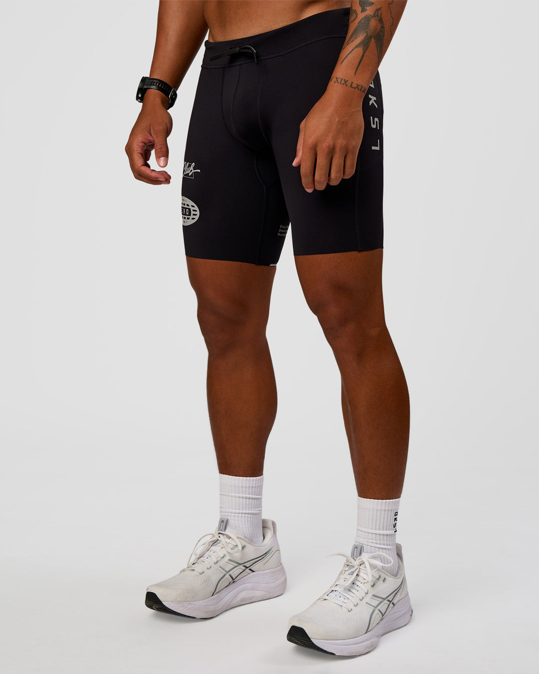 Man wearing Race Day 8" Short Tight - Black-Alloy | Model:Malebo | Size:M - view 7