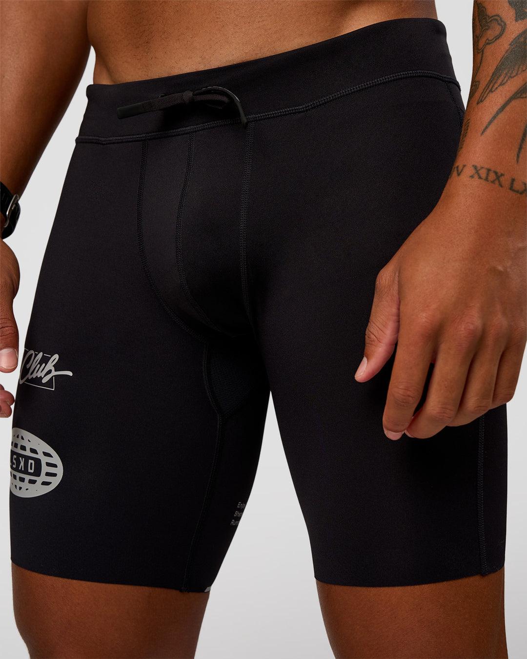 Man wearing Race Day 8" Short Tight - Black-Alloy | Model:Malebo | Size:M - view 12