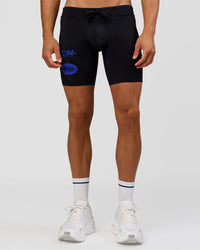 Man wearing Race Day 8" Short Tight - Black-Electric Indigo | Model:Albert | Size:M | | Thumbnail Index: 2