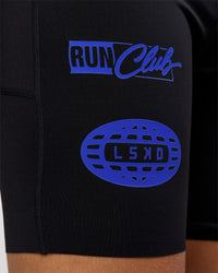 Man wearing Race Day 8" Short Tight - Black-Electric Indigo | Model:Albert | Size:M | | Thumbnail Index: 11