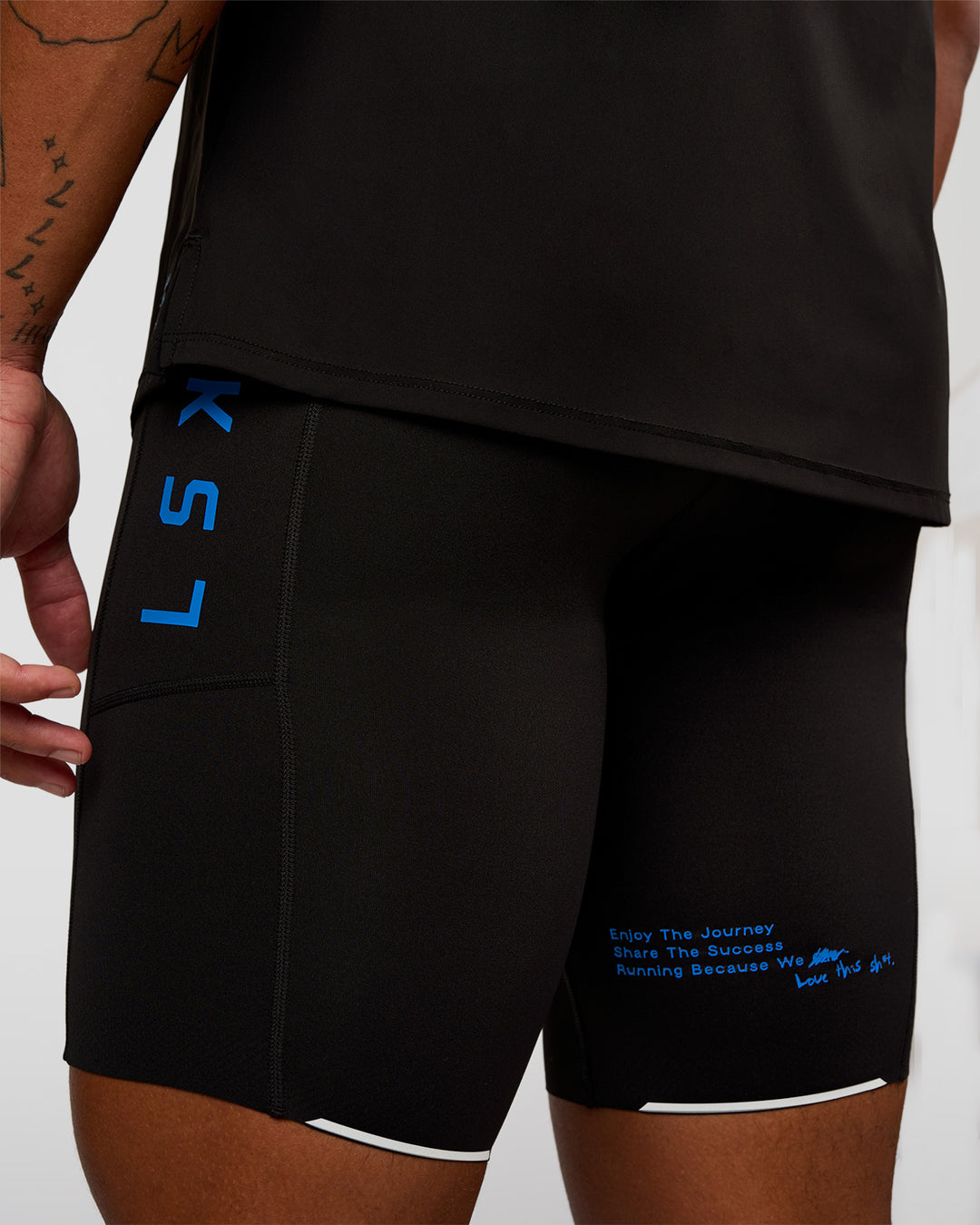 Man wearing Race Day 8" Short Tight - Black-Palace Blue | Model:Malebo | Size:M - view 8