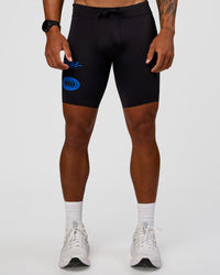 Man wearing Race Day 8" Short Tight - Black-Palace Blue | Model:Malebo | Size:M | Thumbnail Index: 4