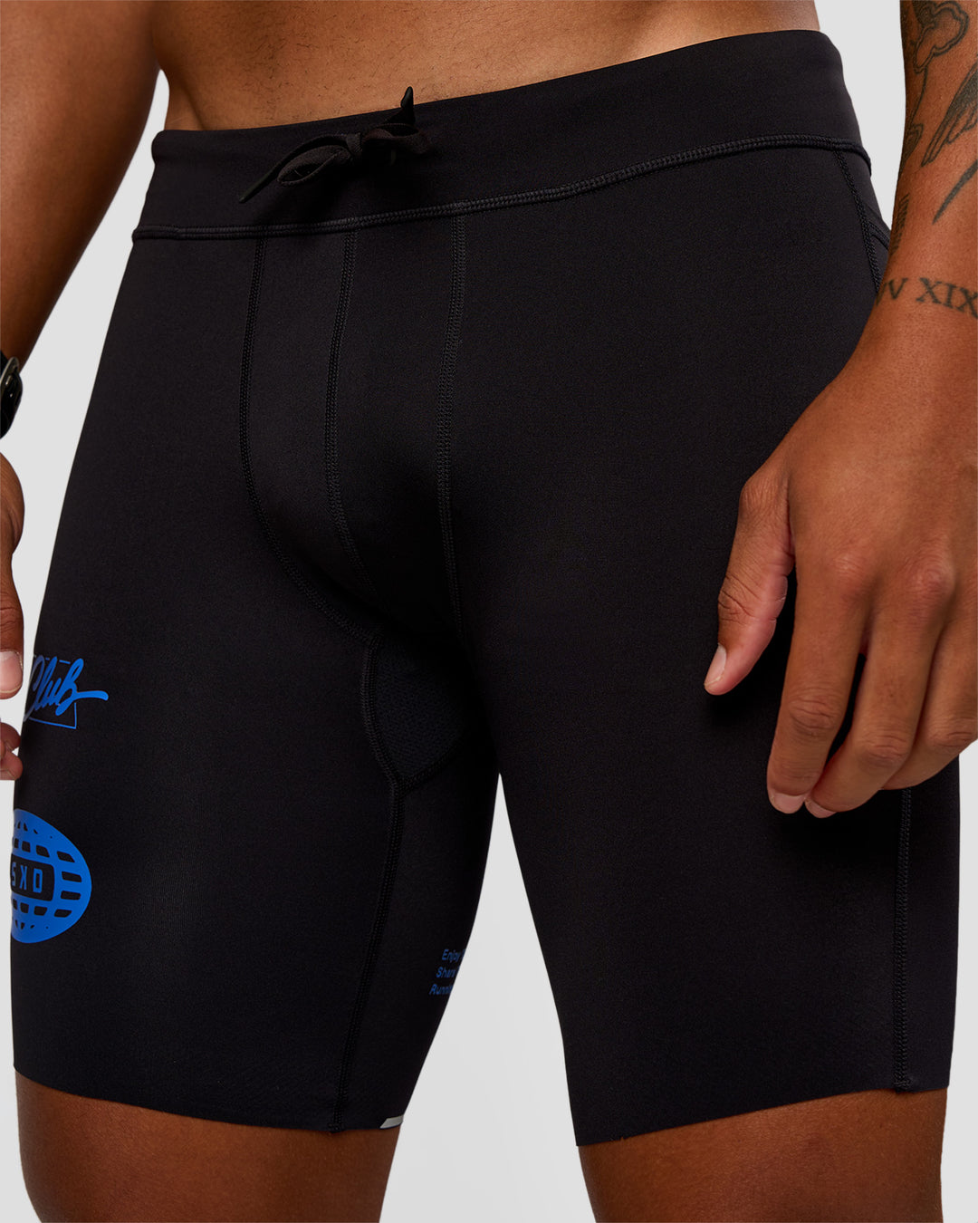 Man wearing Race Day 8" Short Tight - Black-Palace Blue | Model:Malebo | Size:M - view 12