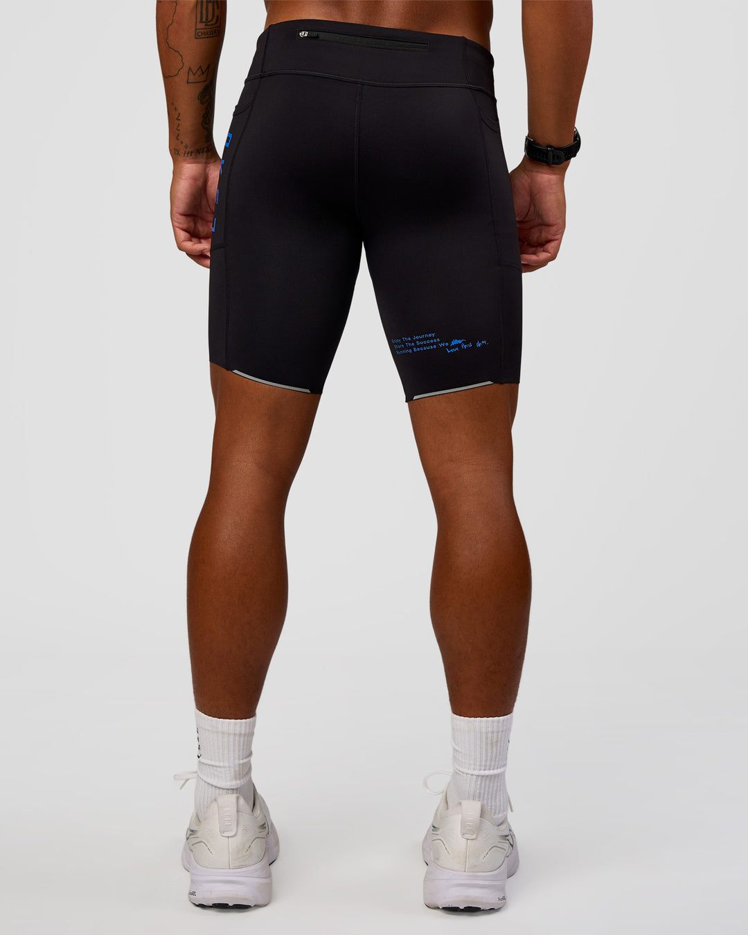 Man wearing Race Day 8" Short Tight - Black-Palace Blue | Model:Malebo | Size:M - view 13