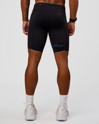 Man wearing Race Day 8" Short Tight - Black-Palace Blue | Model:Malebo | Size:M | Thumbnail Index: 12