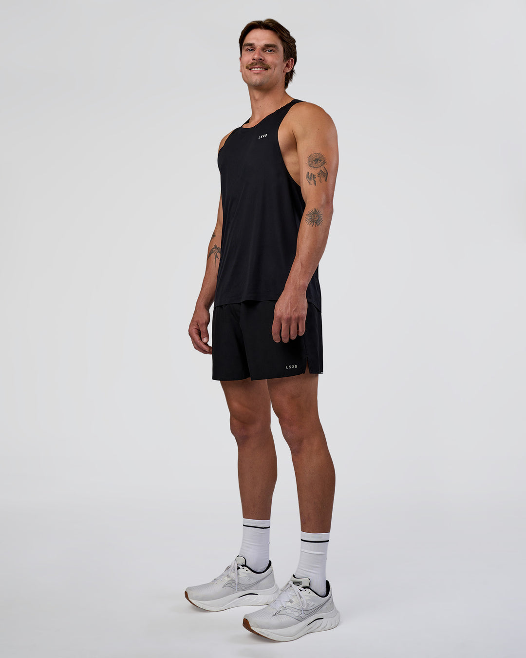 Man wearing Race Day Tank - Black-White | Model:Konnor | Size:M - view 2