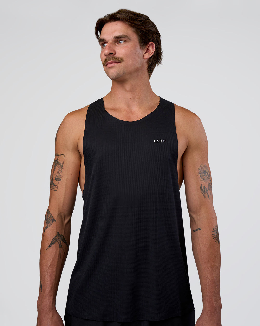 Man wearing Race Day Tank - Black-White | Model:Konnor | Size:M - view 1