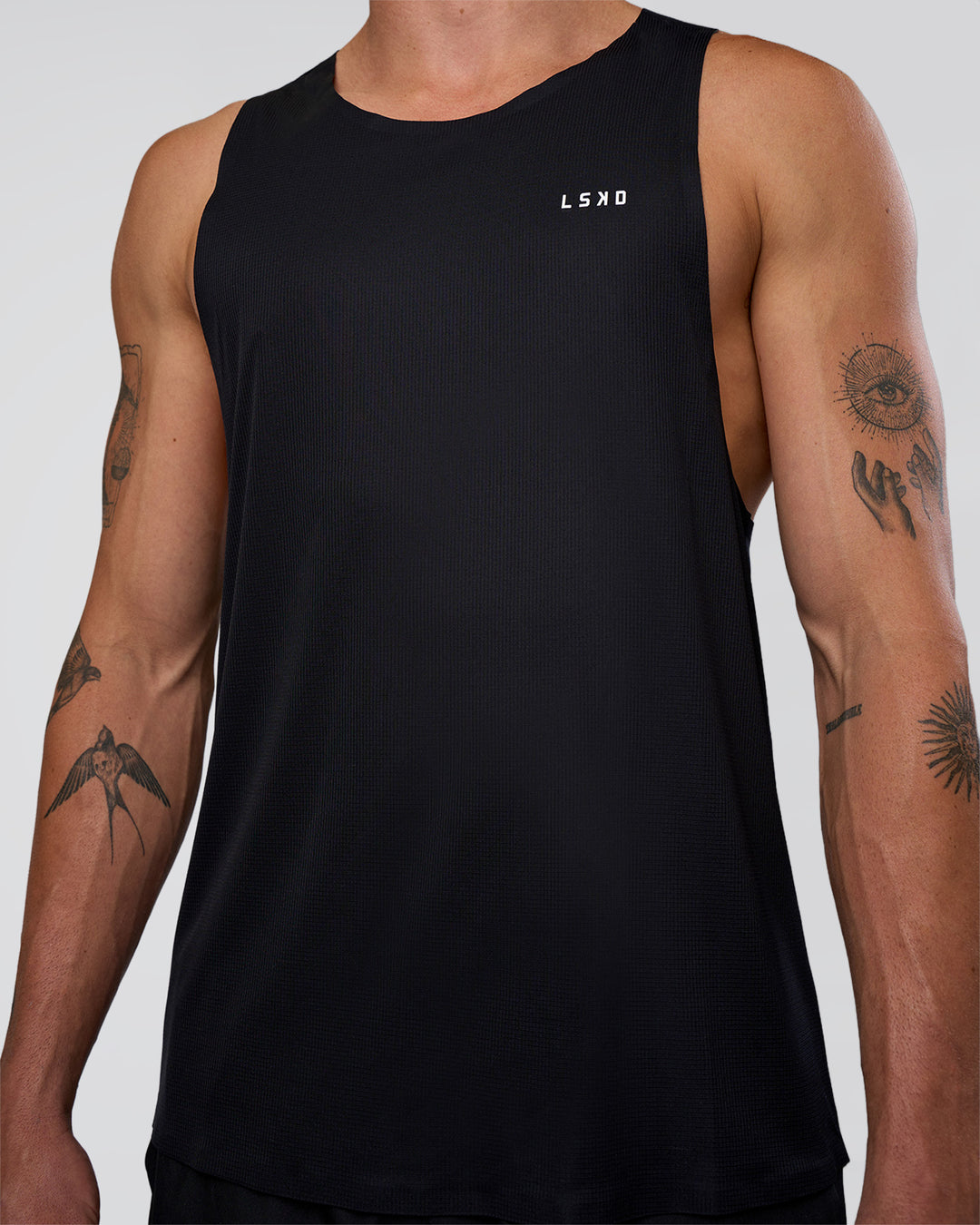 Man wearing Race Day Tank - Black-White | Model:Konnor | Size:M - view 5