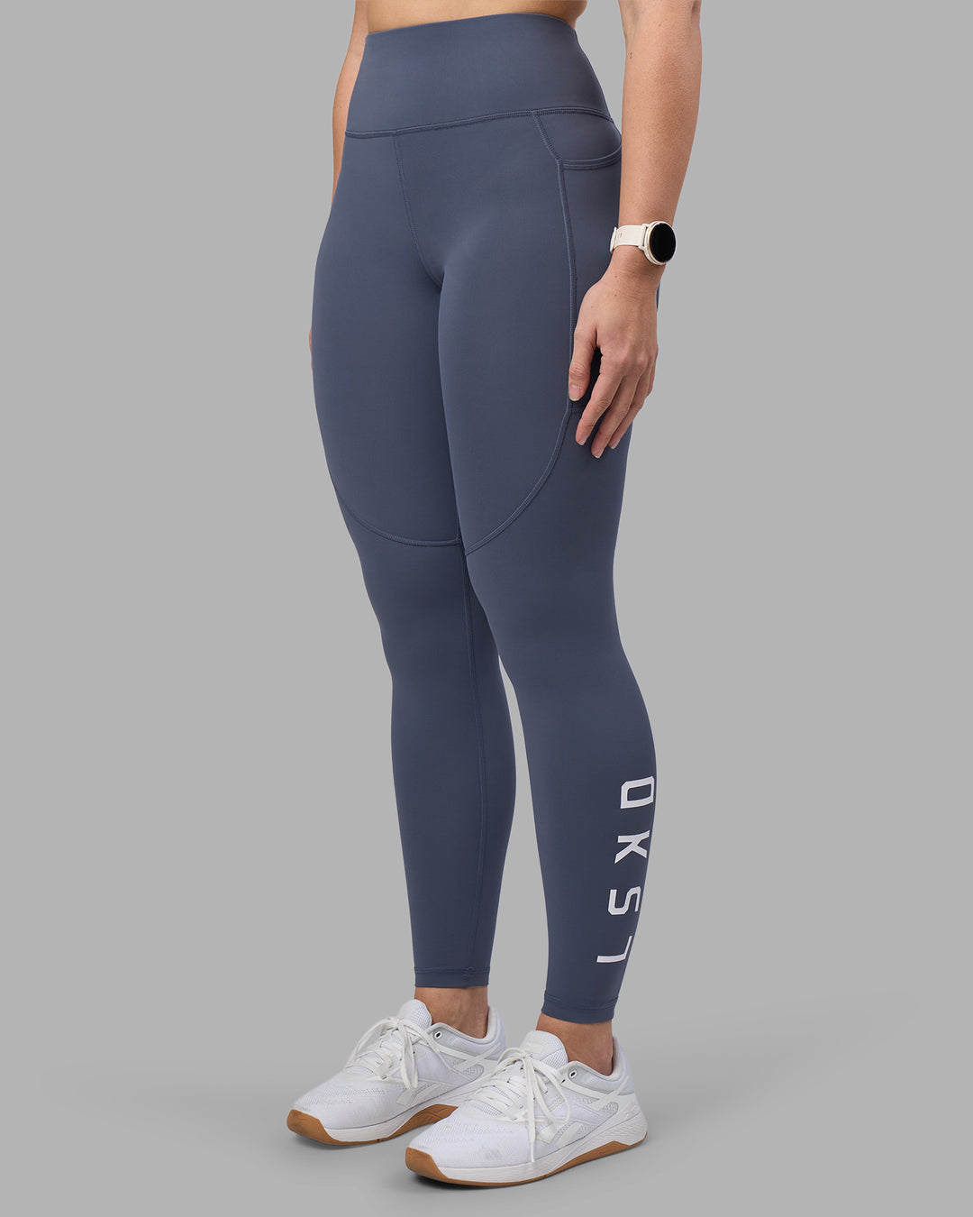 Woman wearing Rep Ultra High-Rise Full Length Legging Pockets - Night Shadow-White | Model:Amy | Size:M - view 6