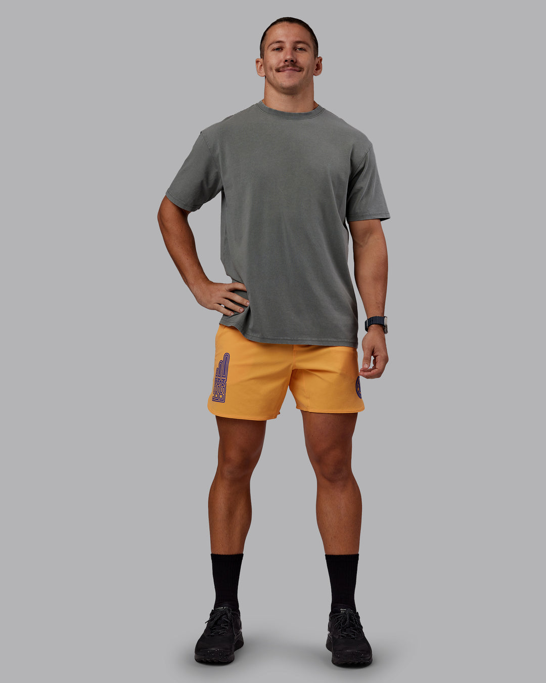 Man wearing Rise &amp; Lift Washed FLXCotton Oversized Tee - Graphite-Purple Opulence | Model:Jaiden | Size:M - view 7