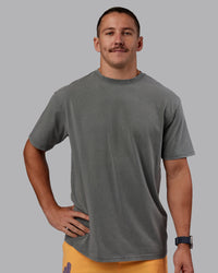 Man wearing Rise & Lift Washed FLXCotton Oversized Tee - Graphite-Purple Opulence | Model:Jaiden | Size:M | Thumbnail Index: 4