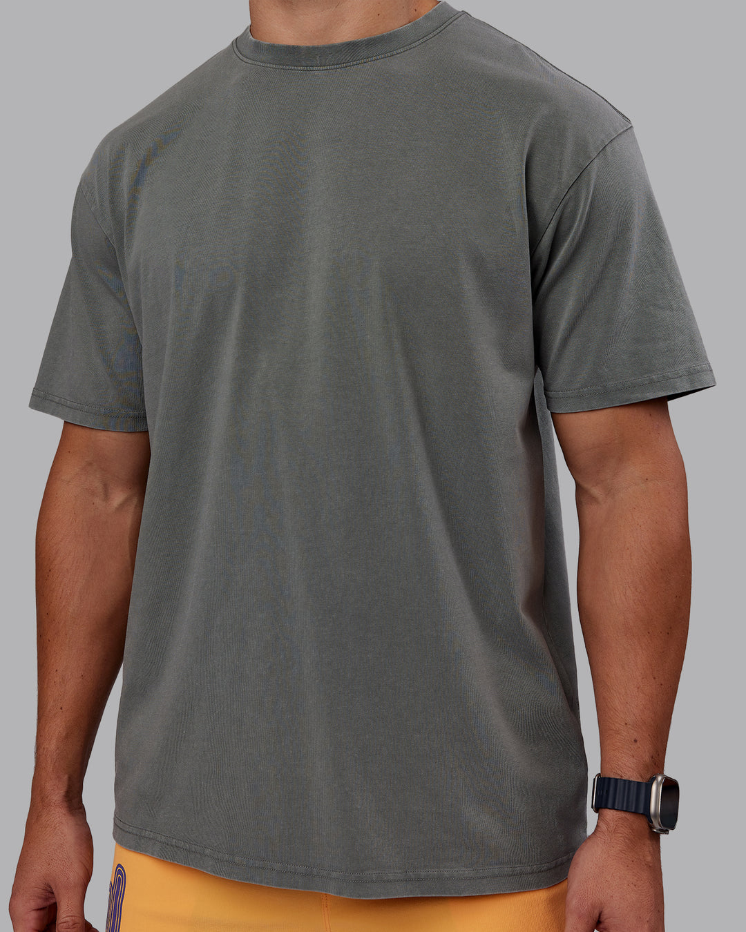 Man wearing Rise &amp; Lift Washed FLXCotton Oversized Tee - Graphite-Purple Opulence | Model:Jaiden | Size:M - view 11