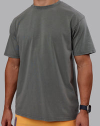 Man wearing Rise & Lift Washed FLXCotton Oversized Tee - Graphite-Purple Opulence | Model:Jaiden | Size:M | Thumbnail Index: 10