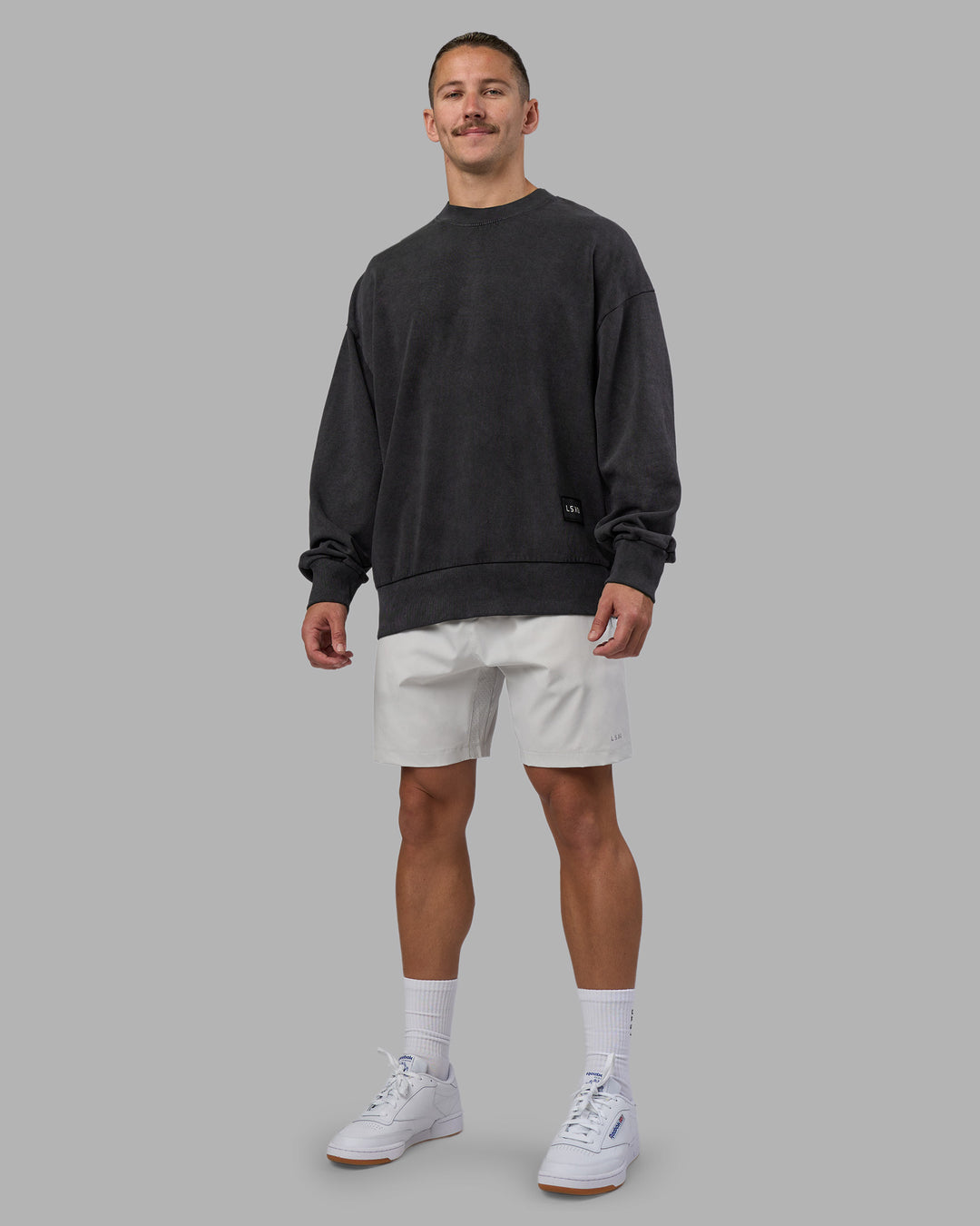 Man wearing Segmented Oversized Sweater - Black Washed | Model:Jaiden | Size:M - view 2