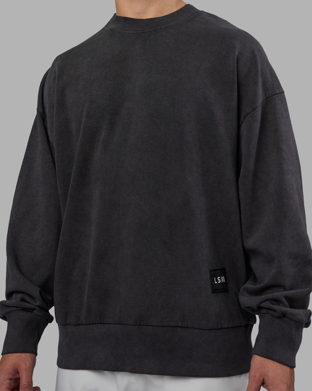 Man wearing Segmented Oversized Sweater - Black Washed | Model:Jaiden | Size:M - view 4