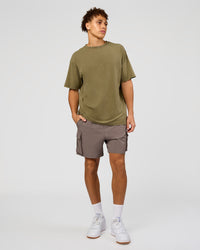 Man wearing Shadow Mode FLXCotton Oversized Tee - Walnut Grey Washed | Model:Leandro | Size:M | Thumbnail Index: 5